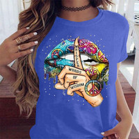 2020 usta akwarela grafika T Shirt wargi kobiety topy koszula baza O-neck Sexy czarne koszulki pocałunek wargi śmieszne szept słowa dziewczyny Tshirt 5